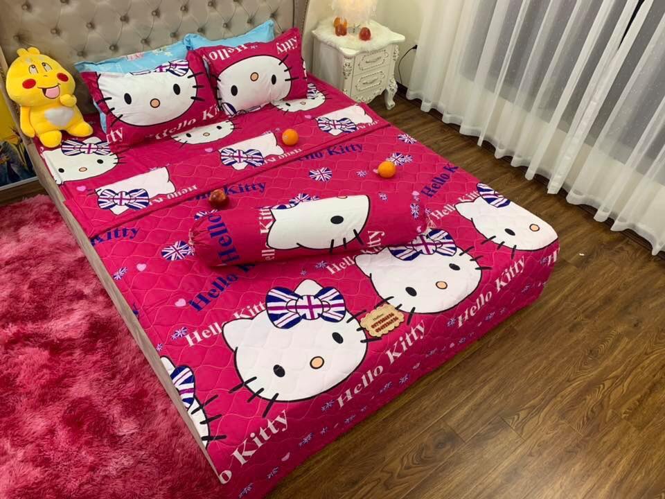 Bộ Chăn Ga Gối Combo 5 Món , Kitty Cờ Anh , Chất Liệu Bền Đẹp, Không Phai, Không Xù, Mẫu Mã Kích Cỡ Đa Dạng
