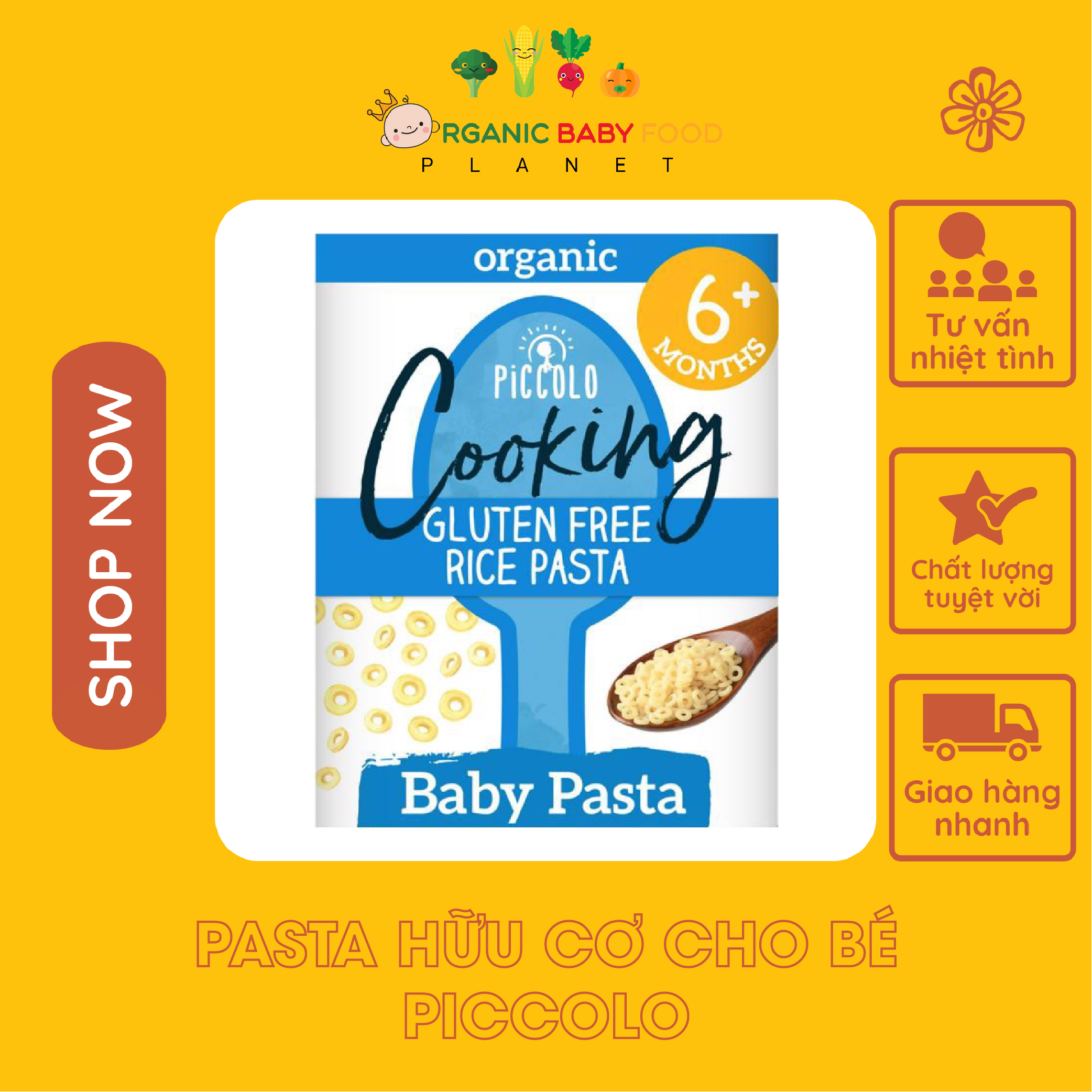 Pasta gạo sữa hữu cơ cho bé từ 6 tháng Piccolo, Hộp 350gram 