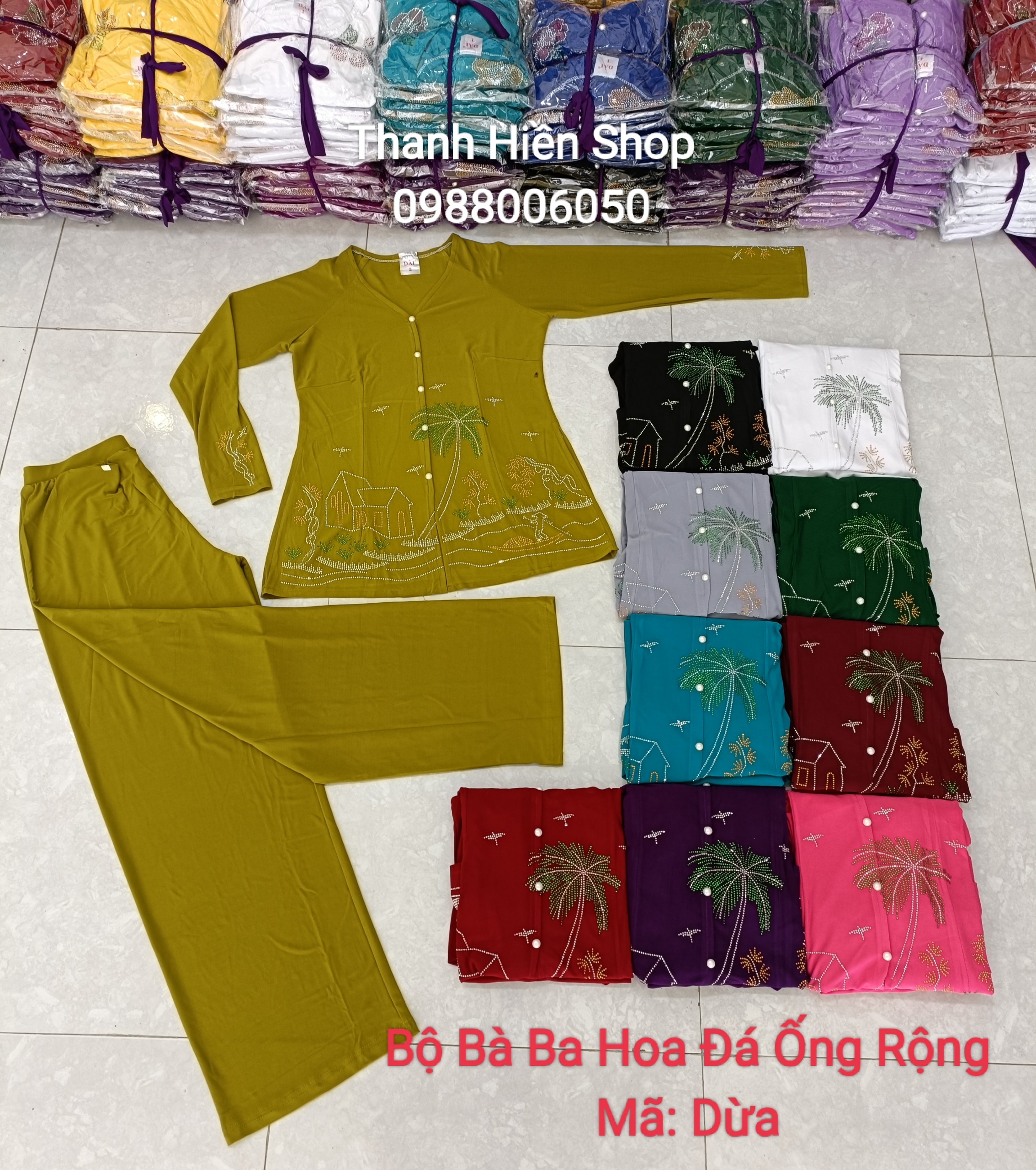Bộ Bà Ba Hoa Đá Ống Rộng