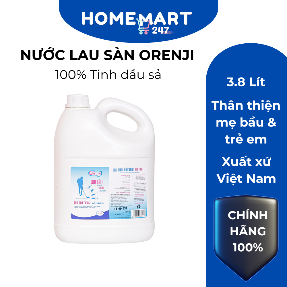 Nước lau sàn sả chanh orenji 3.8l - an toàn cho mẹ bầu và trẻ em - nano bạc kết hợp với tinh dầu sả chanh, tràm
