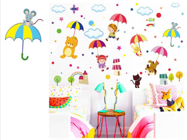 [HCM]Decal trang trí Thú Nhảy Dù sắc màu cho Bé