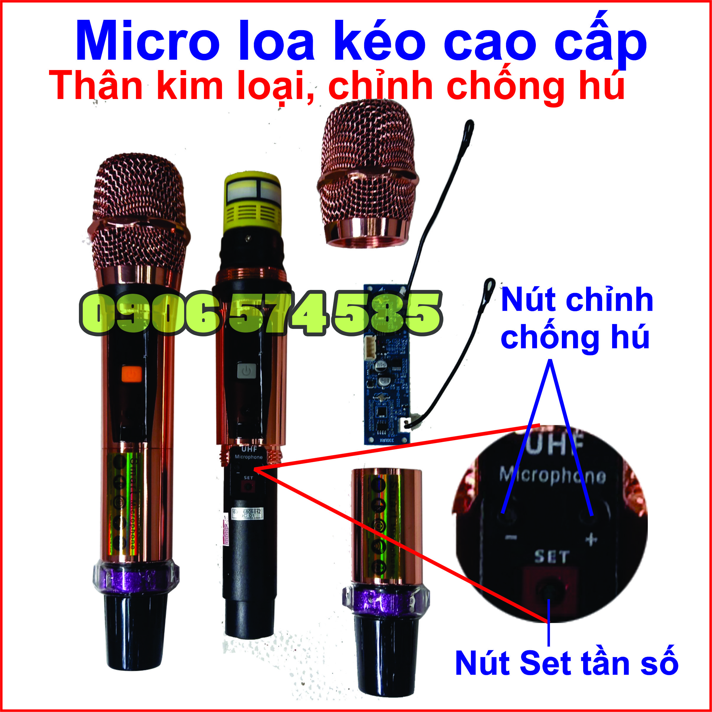 Micro loa kéo không dây dòng UGX tần số UHF - Tự set tần số chuẩn loại 1