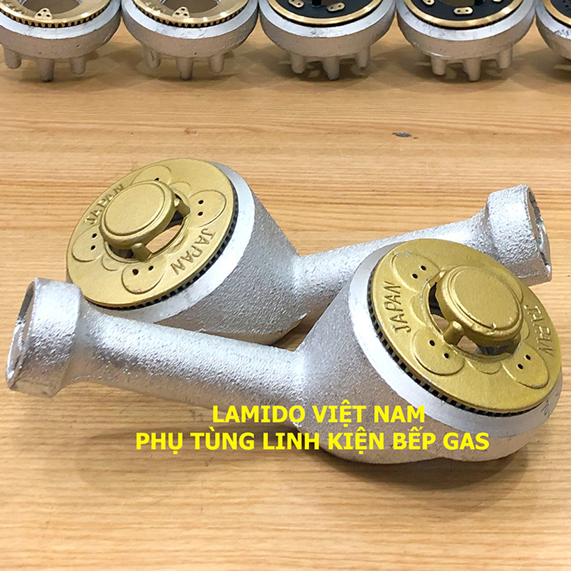 2 điếu gang đúc + họng đầu đốt chia lửa bếp gas sen nhôm 78mm chữ japan -