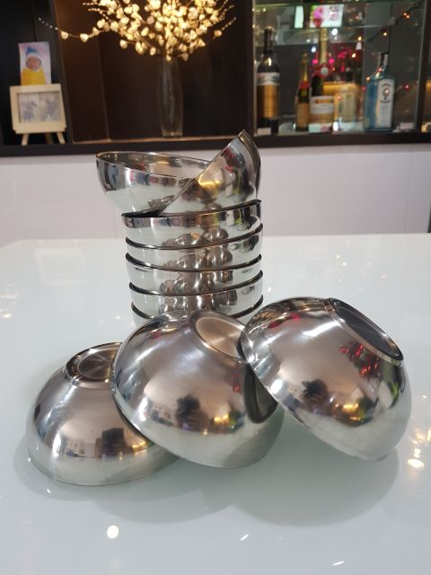 Bộ 10 chén inox trơn 2 lớp cách nhiệt 11,5cm siêu đẹp