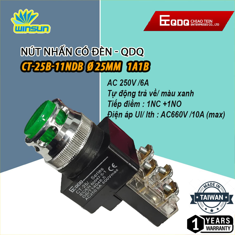 Nút nhấn nhả có đèn, không đèn Phi 25 QDQ