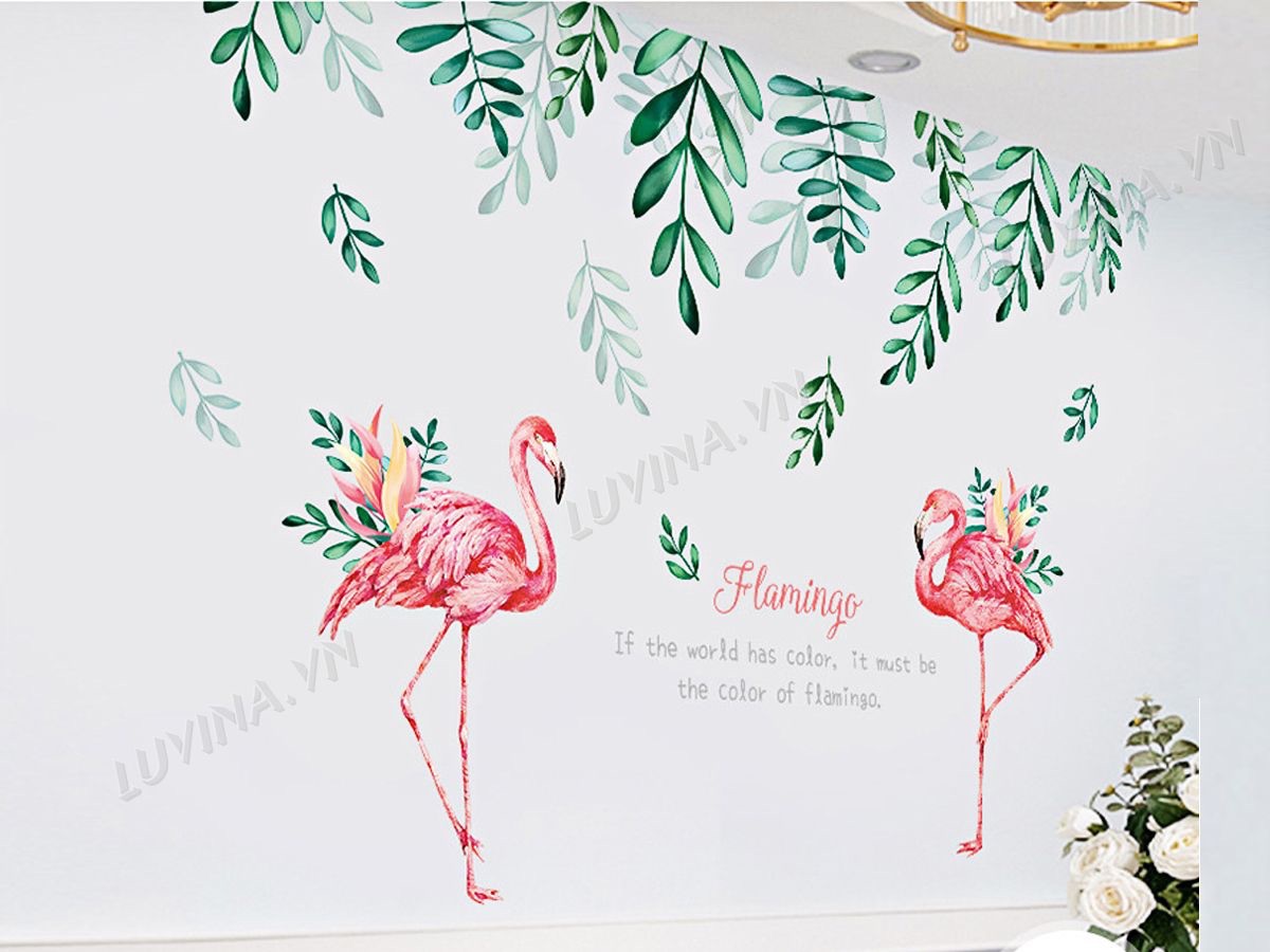 Decal tranh dán tường dàn trần tường hạc hồng