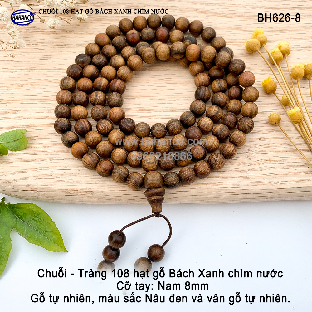 Vòng tay/vòng cổ 2 trong 1 với 108 hạt gỗ Bách Xanh chìm nước rất thơm, mang đến may mắn cho người dùng (BH626)