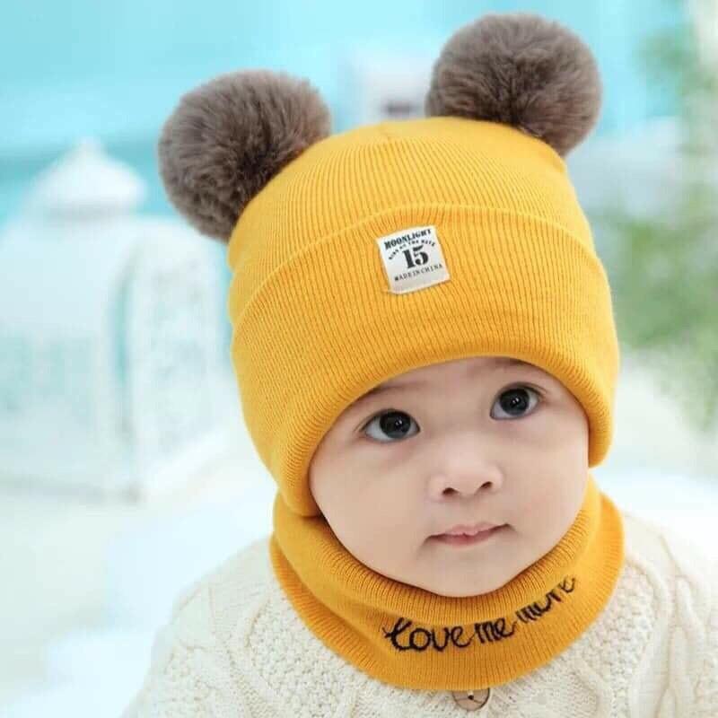 Bộ Khăn Mũ Len Cho Bé Kiểu Dáng Hàn Quốc