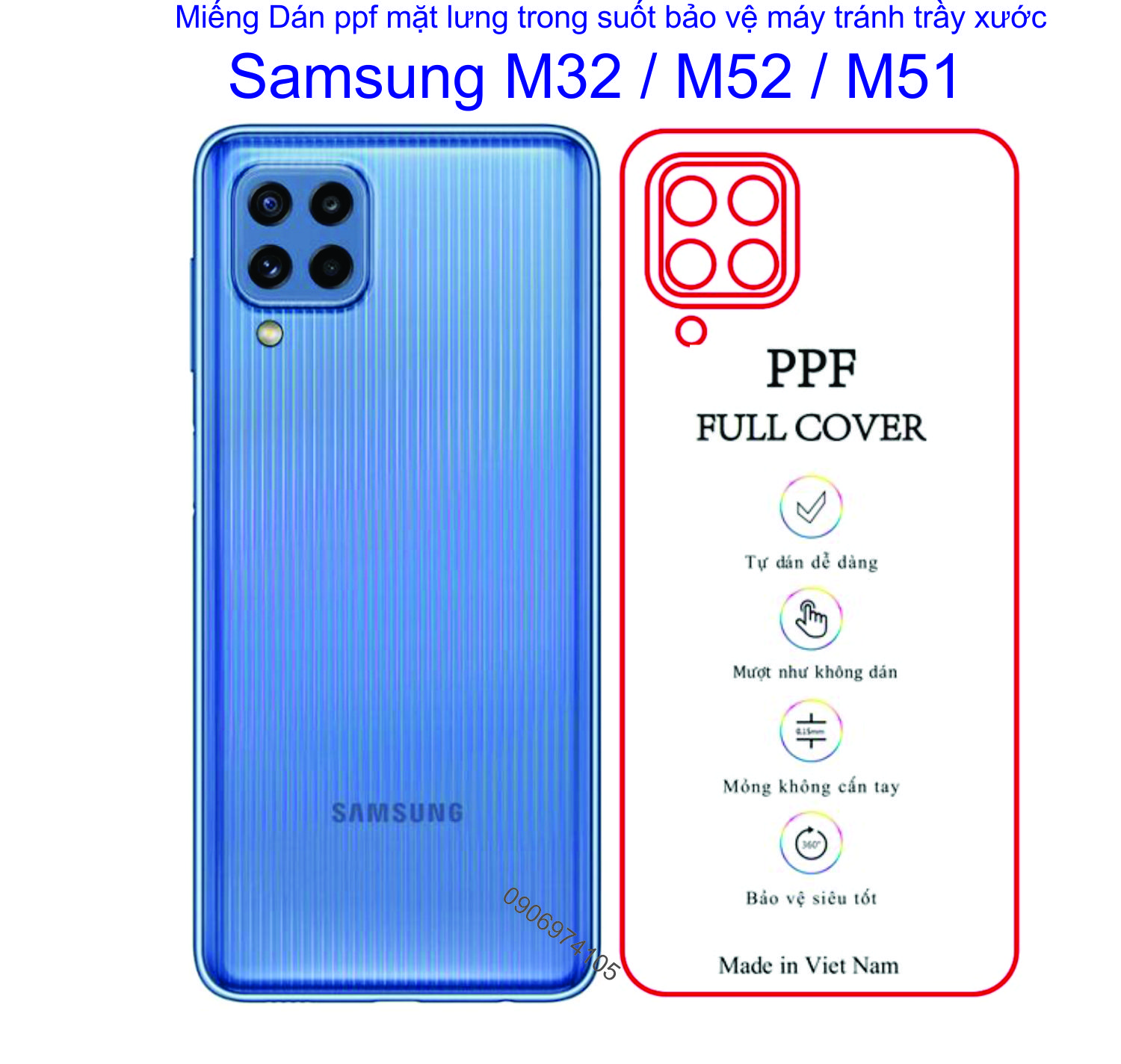 Miếng Dán PPF mặt lưng Samsung M32 / M52 / M51 bảo vệ máy tránh trầy xước toàn diện