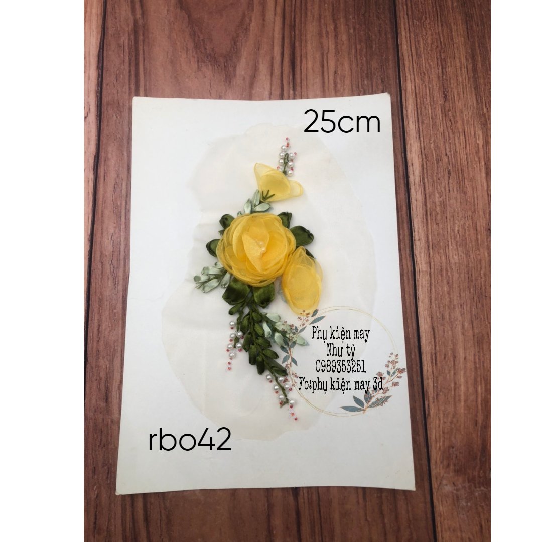 nhánh hoa thêu ruy băng 25cm