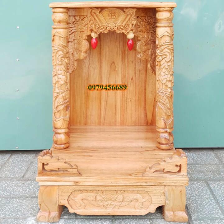 Bàn thờ thần tài ông địa gỗ xoan ngang 42cm quỳ trụ