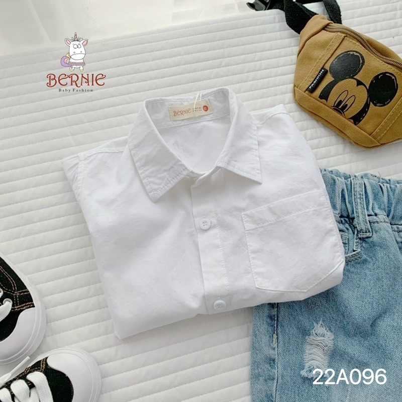 ÁO SƠ MI TRẮNG CỘC TAY UNISEX CHO BÉ