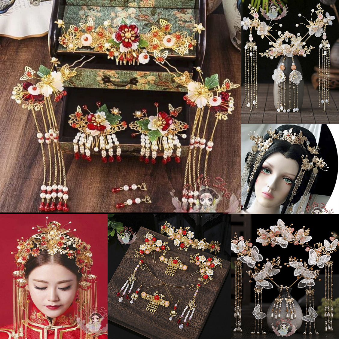 (Nhiều mẫu) Full set Trâm cài tóc trang sức cổ trang
