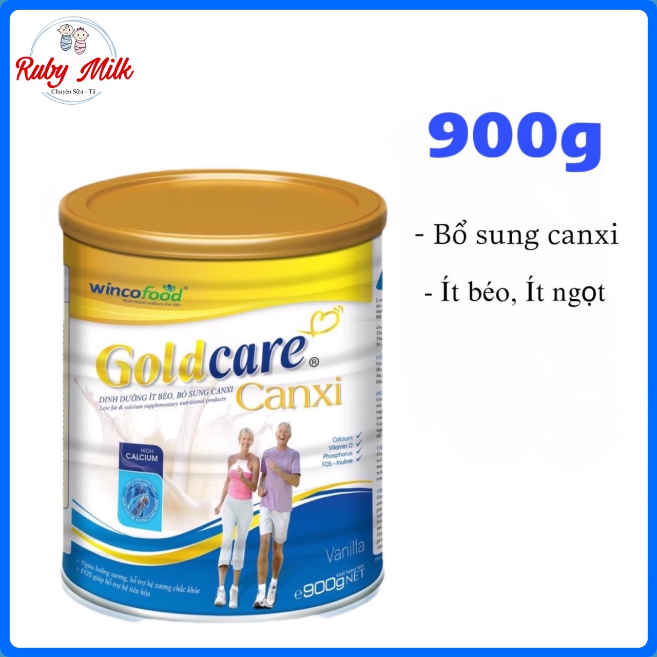Sữa bột Wincofood GoldCare Canxi hương vani lon 850g Mẫu mới