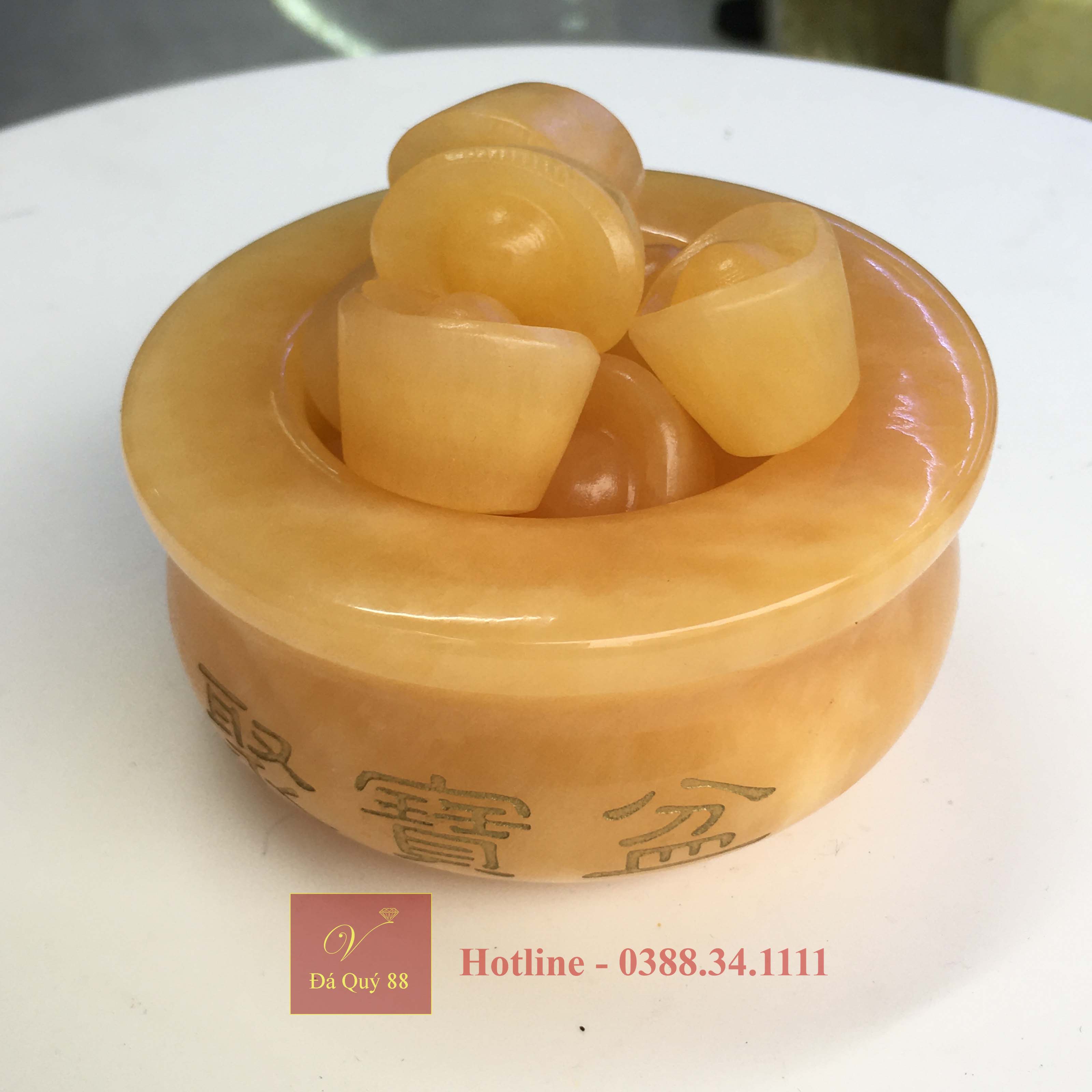 Bát tụ bảo đá ngọc hoàng long tự nhiên vàng đậm đường kính 10,2cm