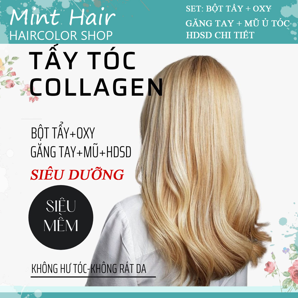 [HCM]Bột Tẩy Tóc Collagen Siêu Mềm Mượt Không Hư Tóc- Tặng Oxy