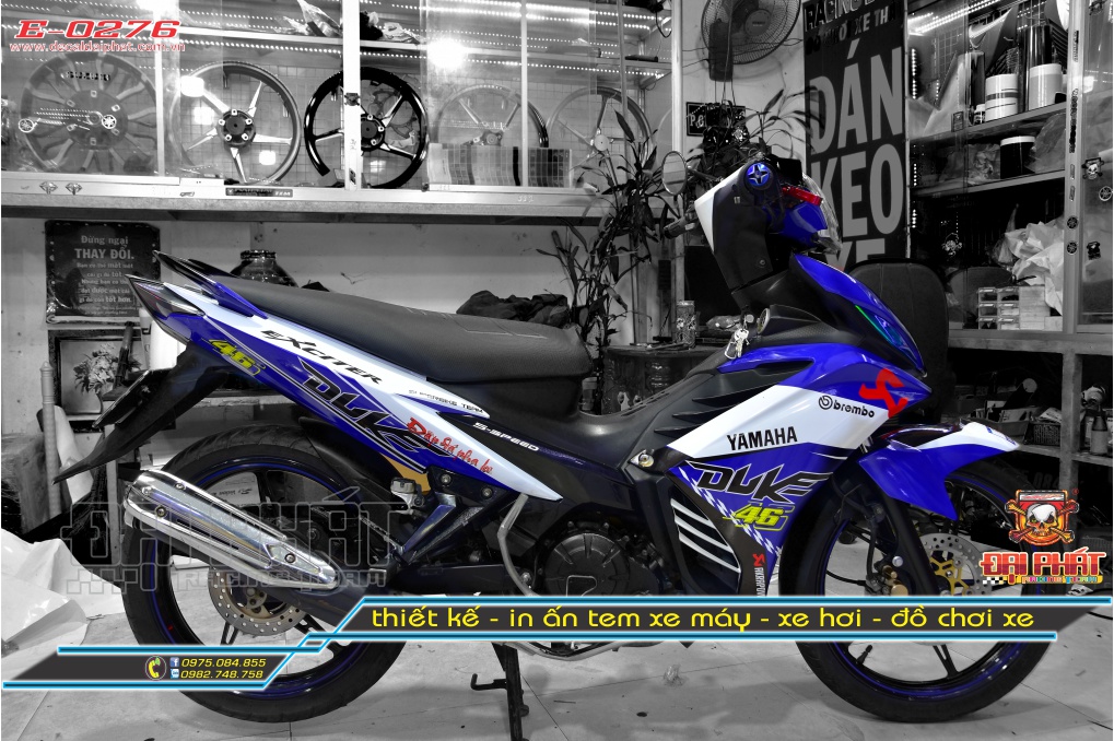 Tem Trùm Xe Exciter 135 Xanh Trắng