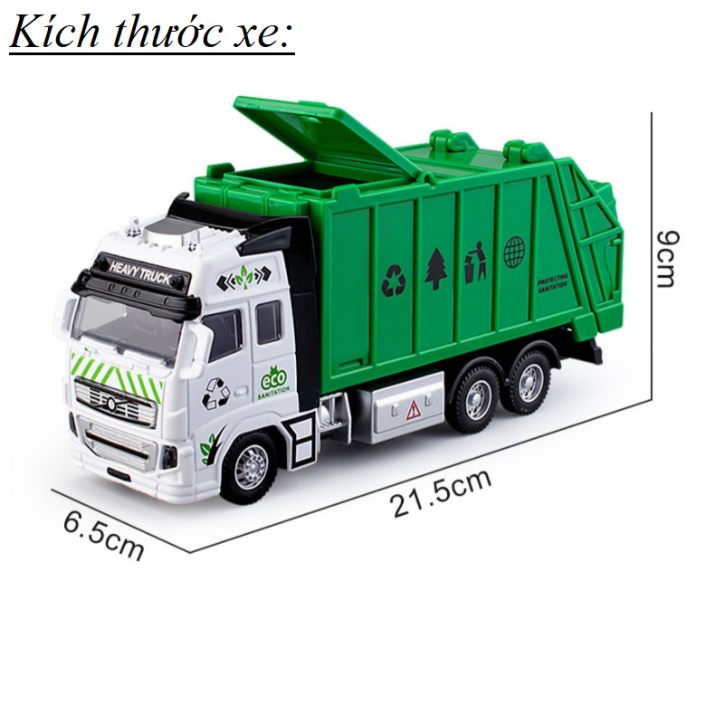 Xe ô tô chở rác mini đồ chơi trẻ em mô hình tỉ lệ 1:48 /1:38 bằng hợp kim và nhựa