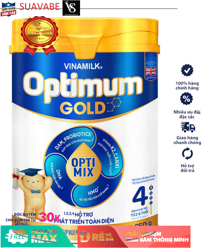Sữa bột Vinamilk Optimum Gold 4 850g / 1450g (Hộp thiếc) 2024