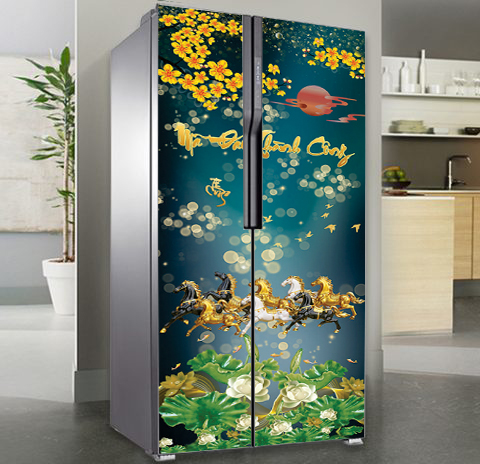Decal cao cấp chống thấm dán tủ lạnh - Mẫu Xuân 2023