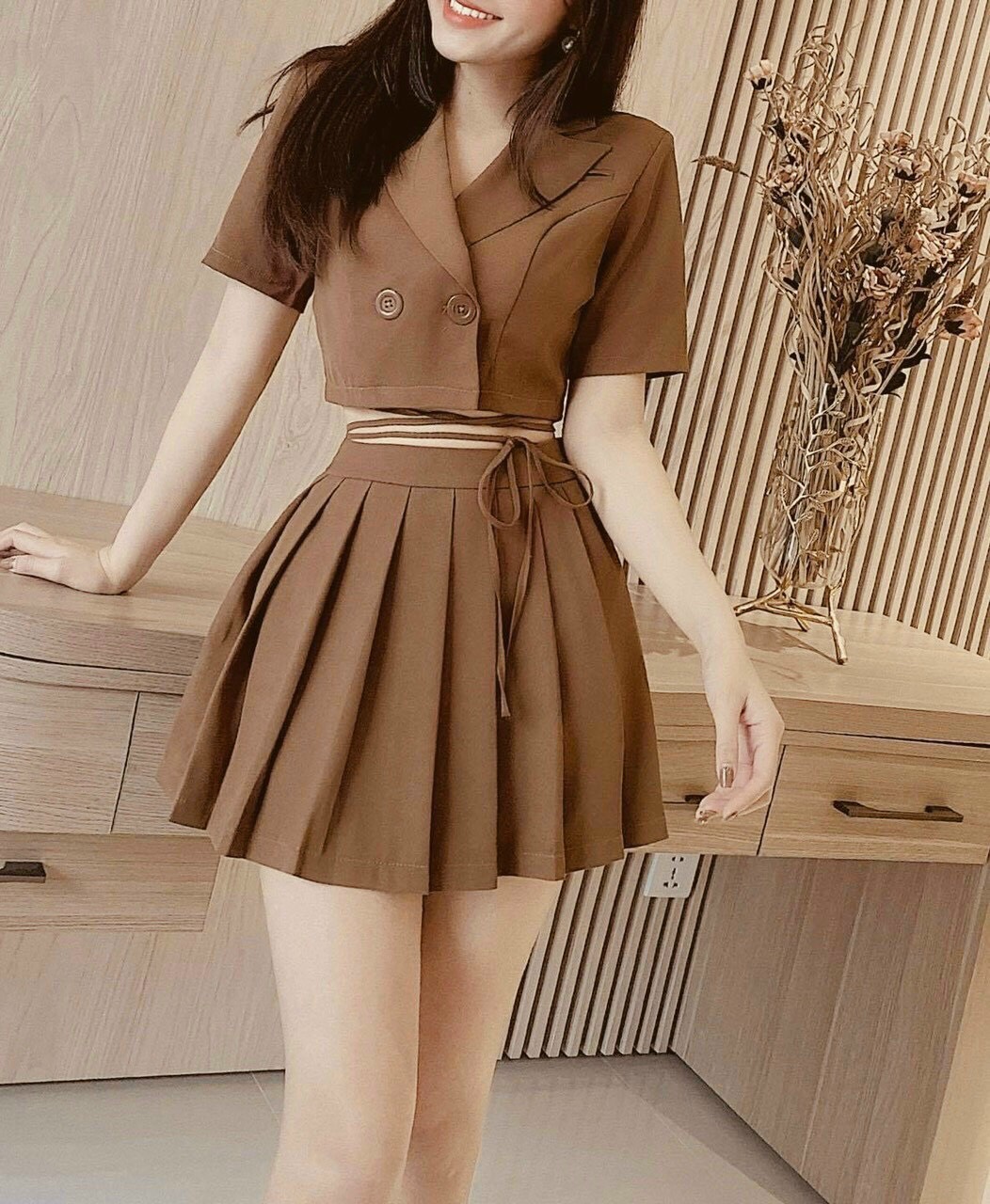 Sét bộ vest tay phồng cột eo  đủ màu siêu xinh lt