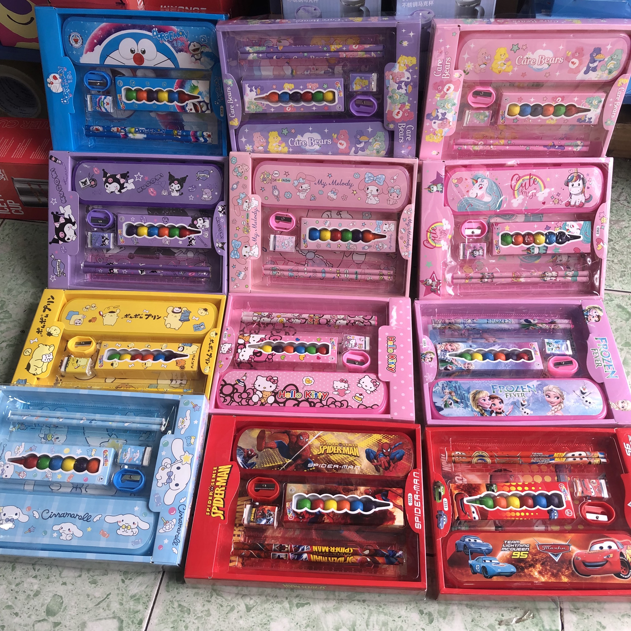 Bộ đồ dùng học tập 7 món cho bé, bộ dụng cụ học tập (2 bút chì, thước kẻ, bút màu, hộp bút, gôm, đồ chuốt)
