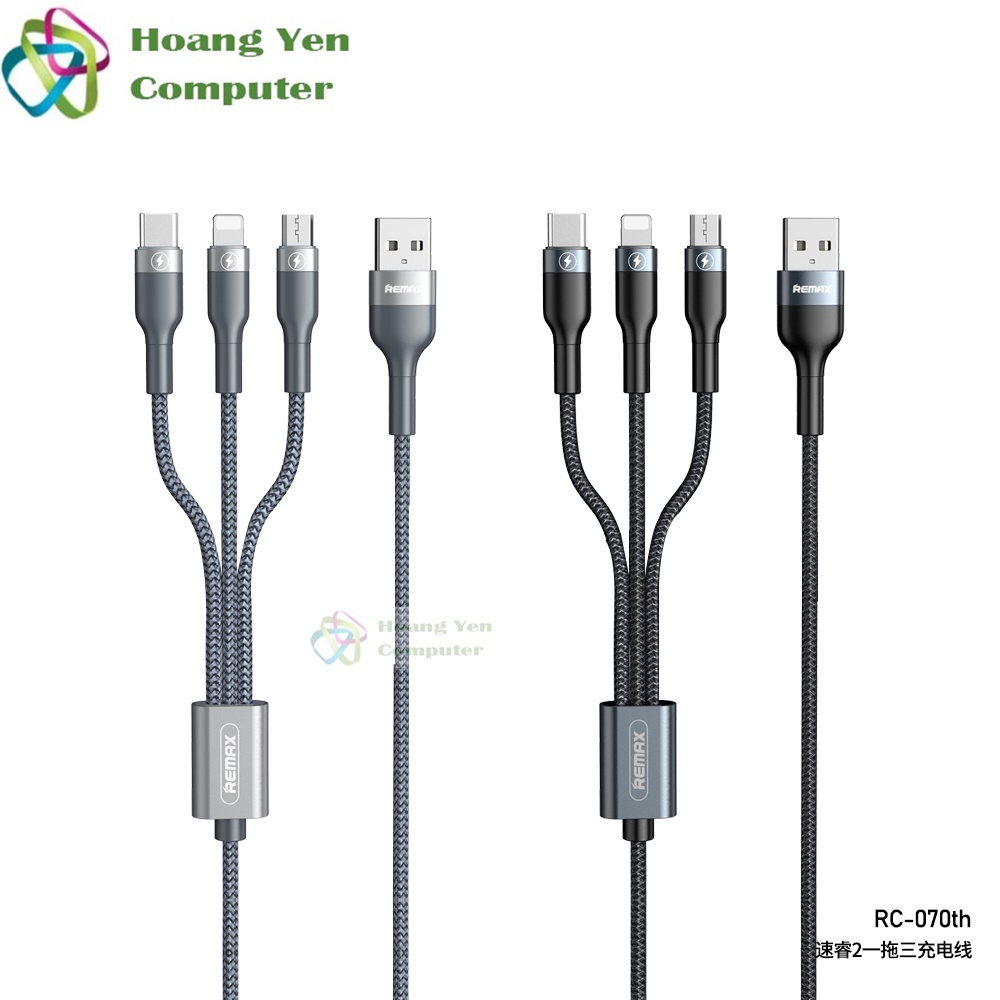 Cáp sạc remax 3 đầu iphone - micro usb - type c dây dù rc-070th - hoàng yến computer
