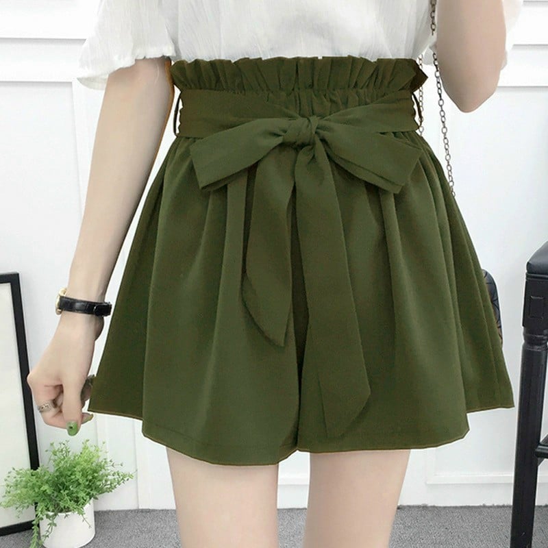Quần short nữ cột nơ nhún ống rộng gỉa váy thời trang