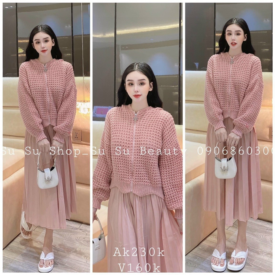 Áo khoác len lỗ có nón hàng qc cao cấp