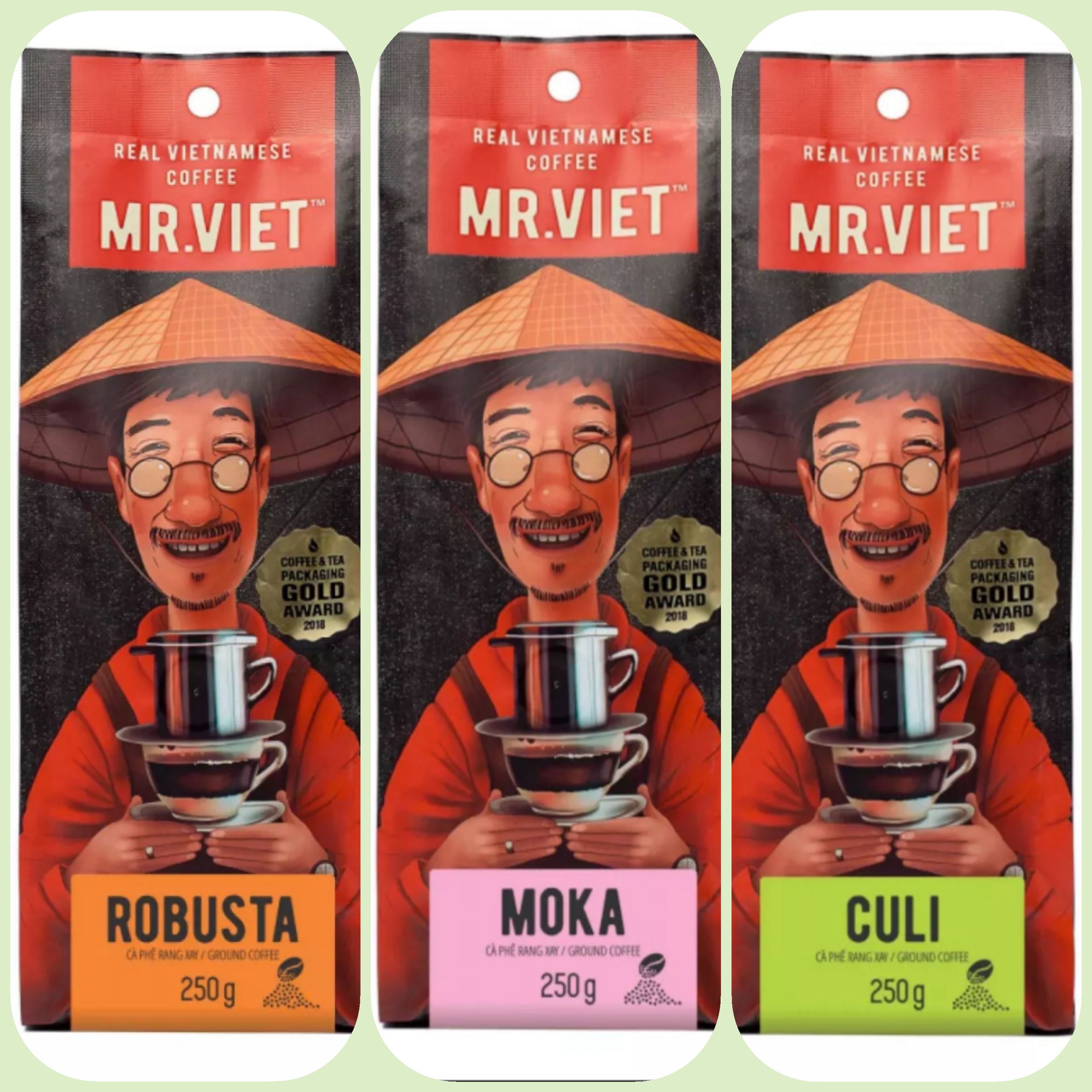 Combo Cà phê rang xay 250g MR VIET ( Moka-Cui-Robusta)/Combo coffee  MR.VIET