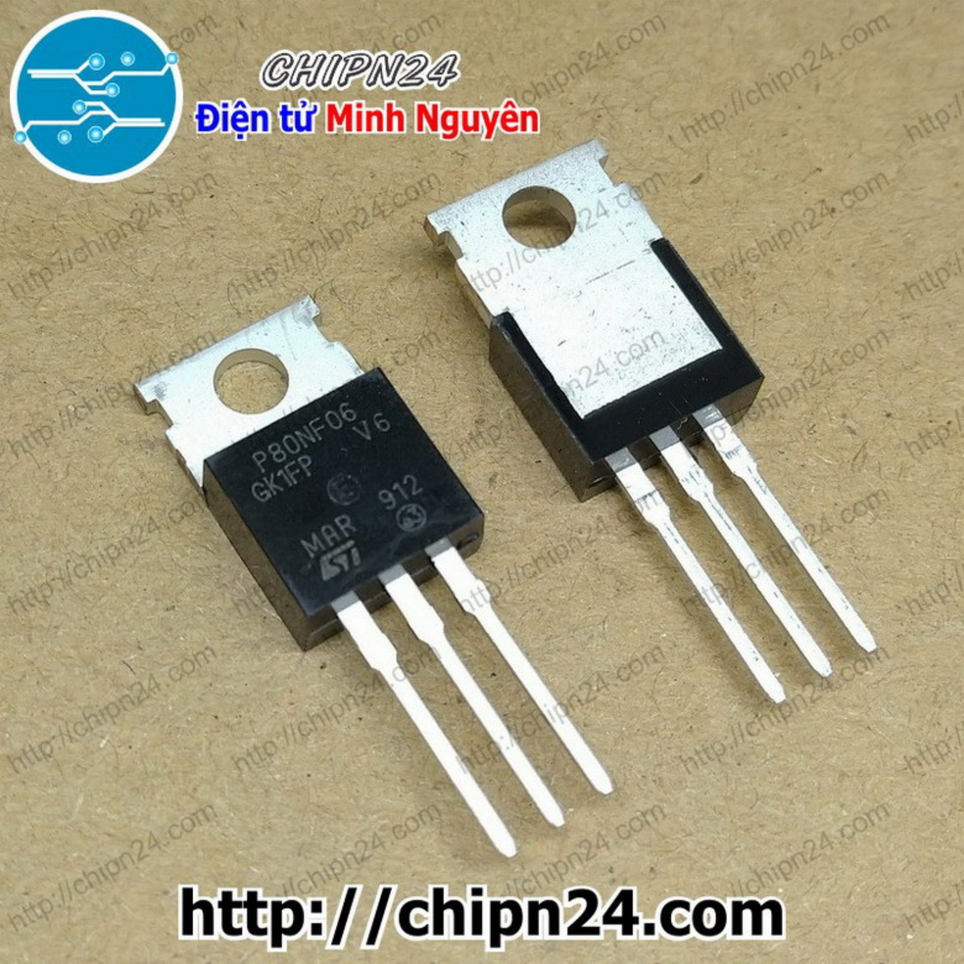 [1 con] (KT1) Mosfet 80NF06 TO-220 80A 60V Kênh N (80N06 STP80NF06)