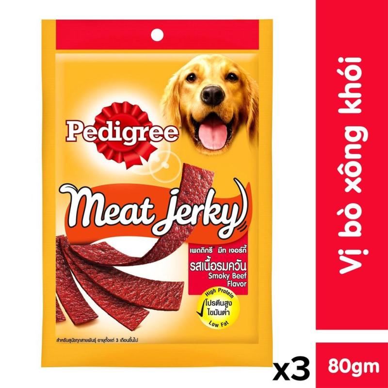 Bộ 3 thức ăn vặt cho chó Pedigree Meat Jerky vị bò xông khói 80g