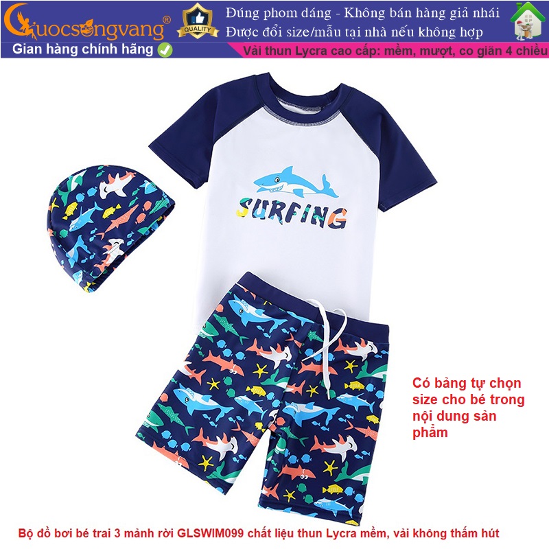 Bộ bơi bé trai 3 mảnh bộ đi biển bé trai in cá mập glswim099