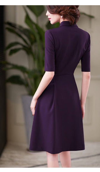 ĐẦM XOÈ CỔ VEST NÚT ĐÁ