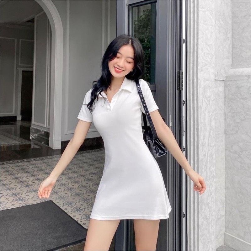 đầm cổ bẻ trơn tay ngắn - A3DPL