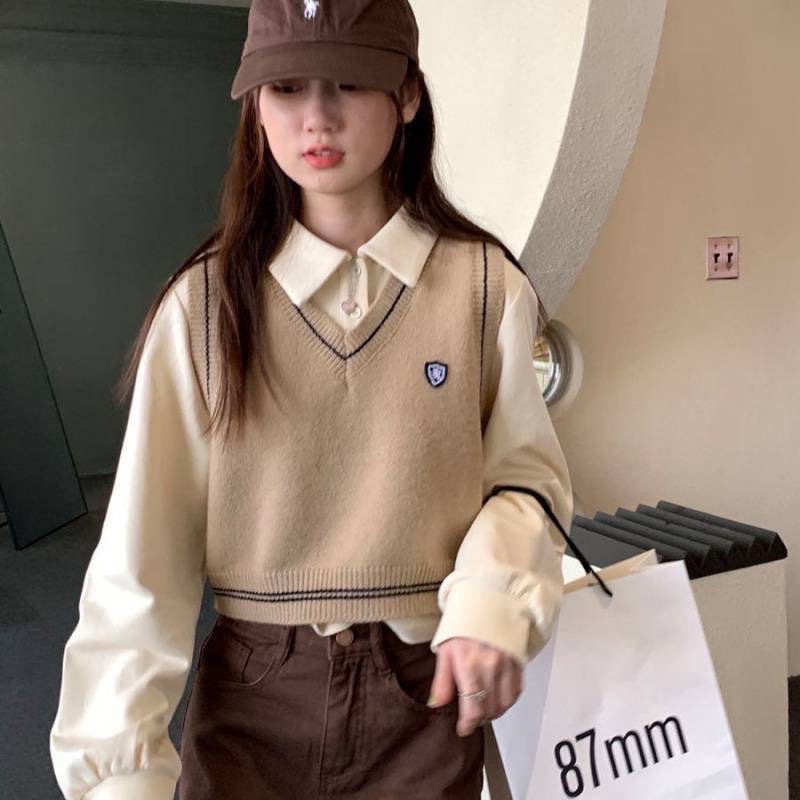 Áo Len Gile Nữ Học Sinh Cổ Tim Chất Len Dày Đẹp