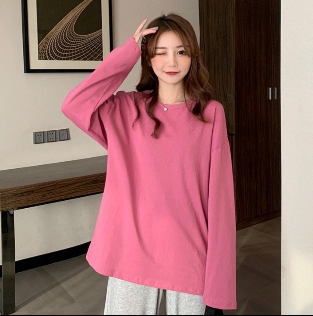 Pullover plain long sleeved pink pullover plain long sleeved pink