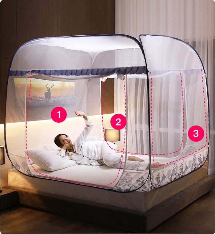 Màn chụp tự bung đỉnh vuông thiết kế mới - mùng chụp cao cấp chống muỗi tuyệt đối 1m8 x 2m