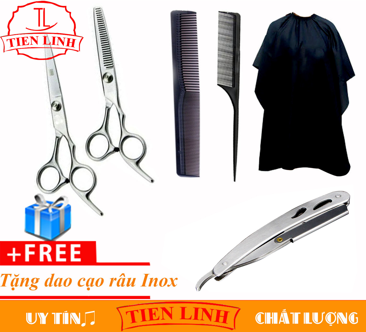 Hair scissors + comb + Coat + razor combo