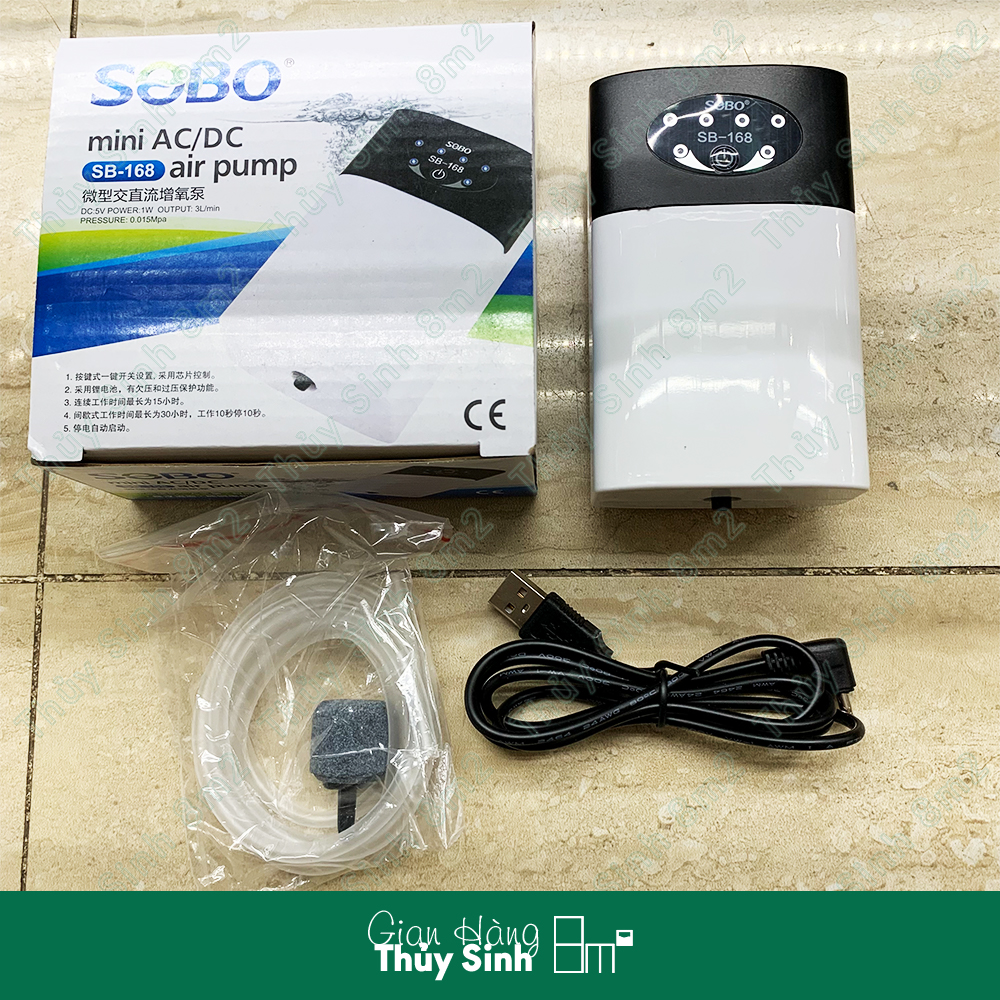 Máy Sủi Oxy Tích Điện SOBO Siêu Êm | Máy Sủi Oxy Mini Cho Hồ Cá | 8m2