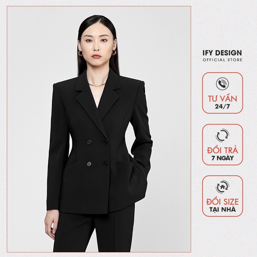 Áo vest nữ, áo khoác vest blazer nữ trơn trắng, đen dáng ôm 2 túi cơi trước IFY Design FS202A