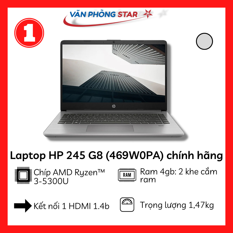 Laptop HP 245 G8 R3 5300U/4GB RAM/512GB SSD/14 HD CHÍNH HÃNG