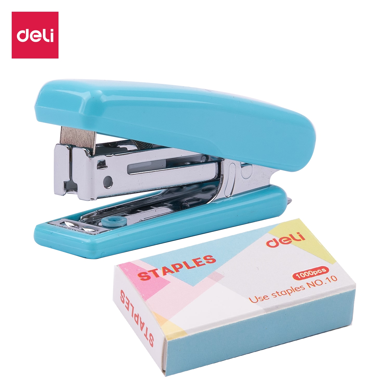 Deli dập ghim 12 trang với 1000 chiếc ghim loại #10 xanh,hồng - 1 cái - e0254
