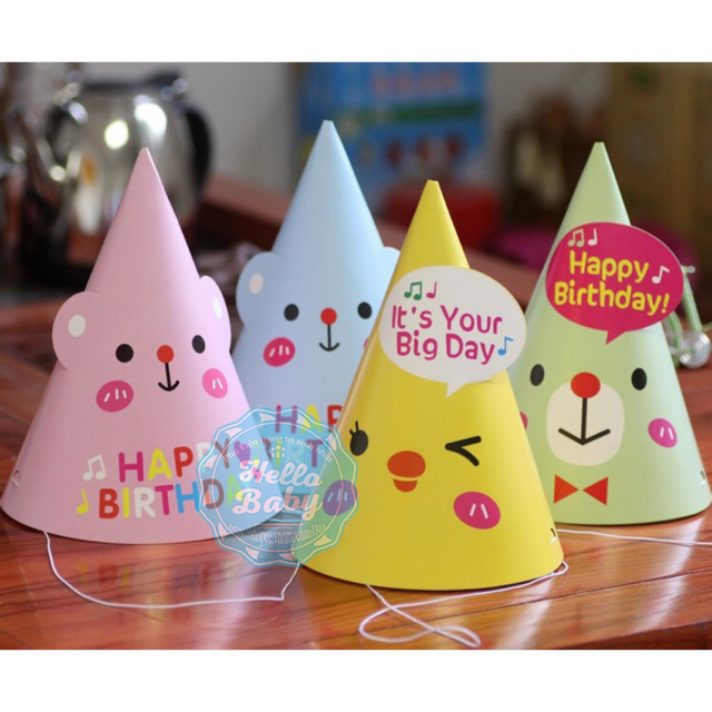 Set 5 mũ giấy sinh nhật (20cm) - Hello Baby