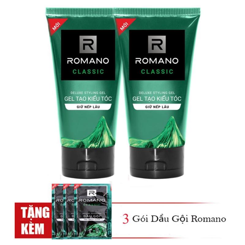 Romano: Combo 2 Tuýp Gel vuốt tóc giữ nếp lâu, mềm tóc Romano Classic (150ml*2)+Tặng 3 gói dầu gội giá rẻ