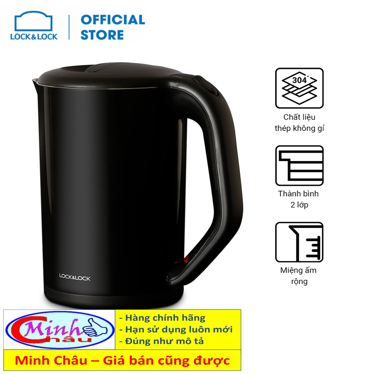 Ấm đun siêu tốc Lock&Lock Electric Kettle 1.7L EJK738 (Màu đen)