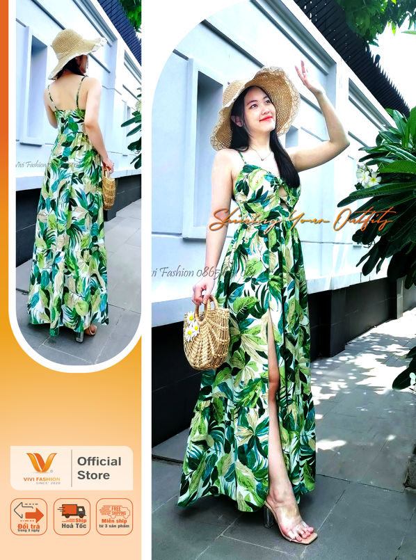ĐẦM MAXI LỤA MANGO CAO CẤP ĐẦM MAXI HAI DÂY XẺ TÀ ĐI BIỂN ĐI DU LỊCH