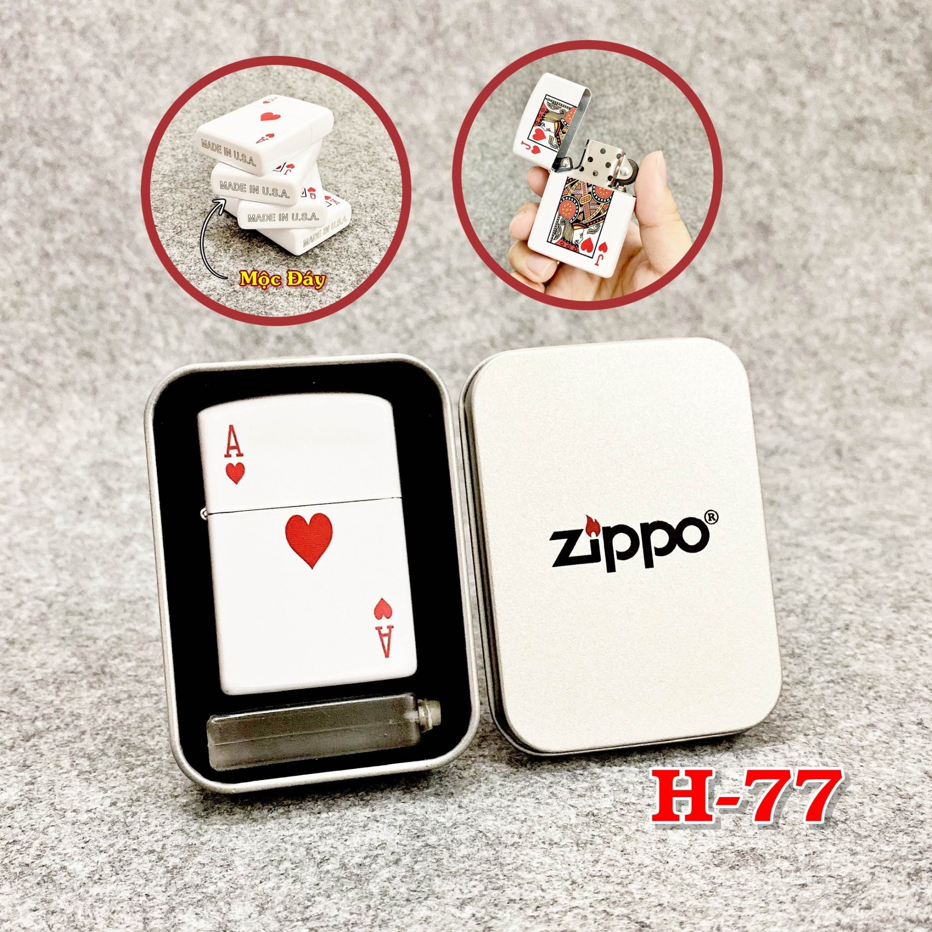 BẬT LỬA ZIPPO 2 MẶT HÌNH LÁ BÀI "ÁT CƠ" - (XÀI XĂNG)