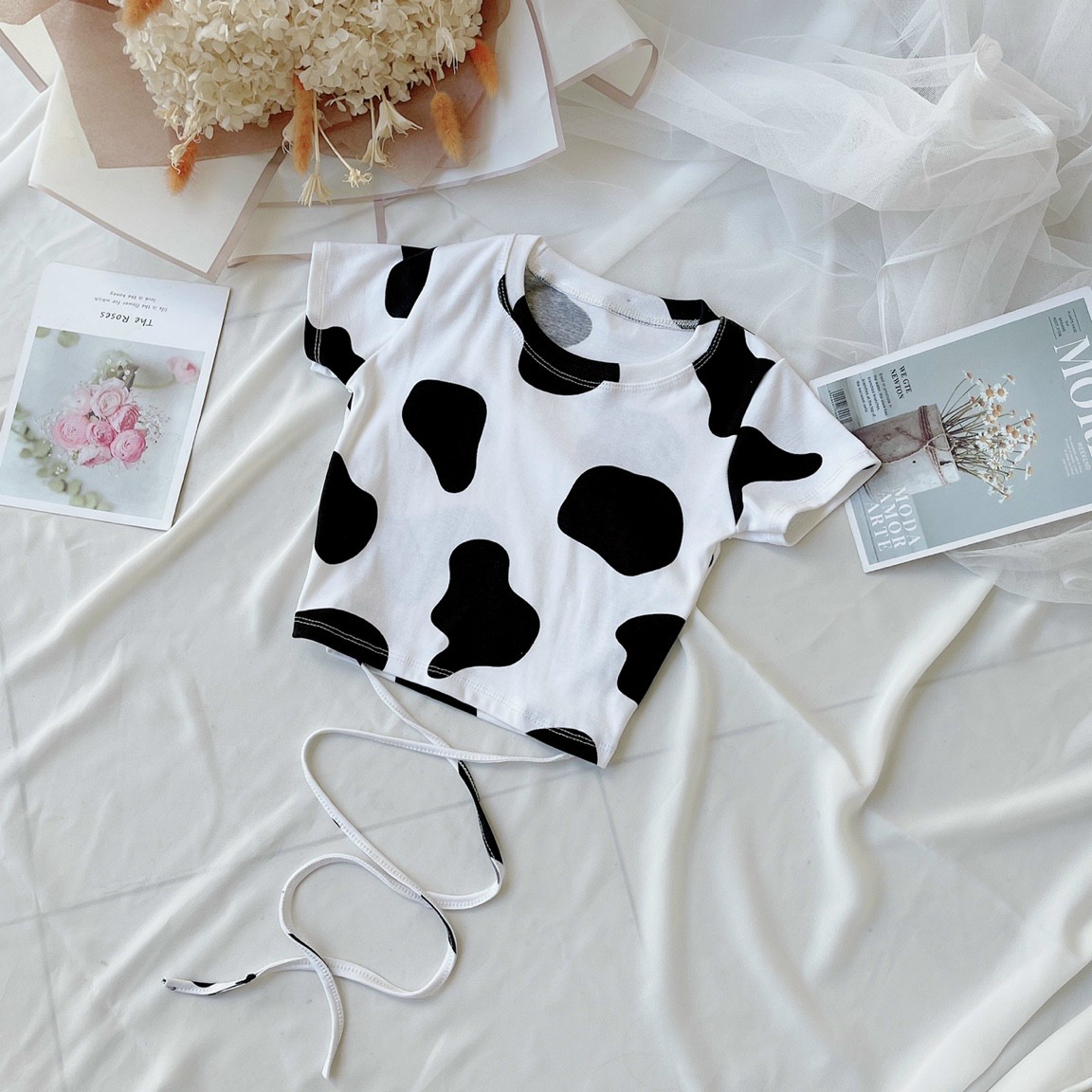 [HCM]Áo Croptop Màu Bò Sữa Quấn Bụng