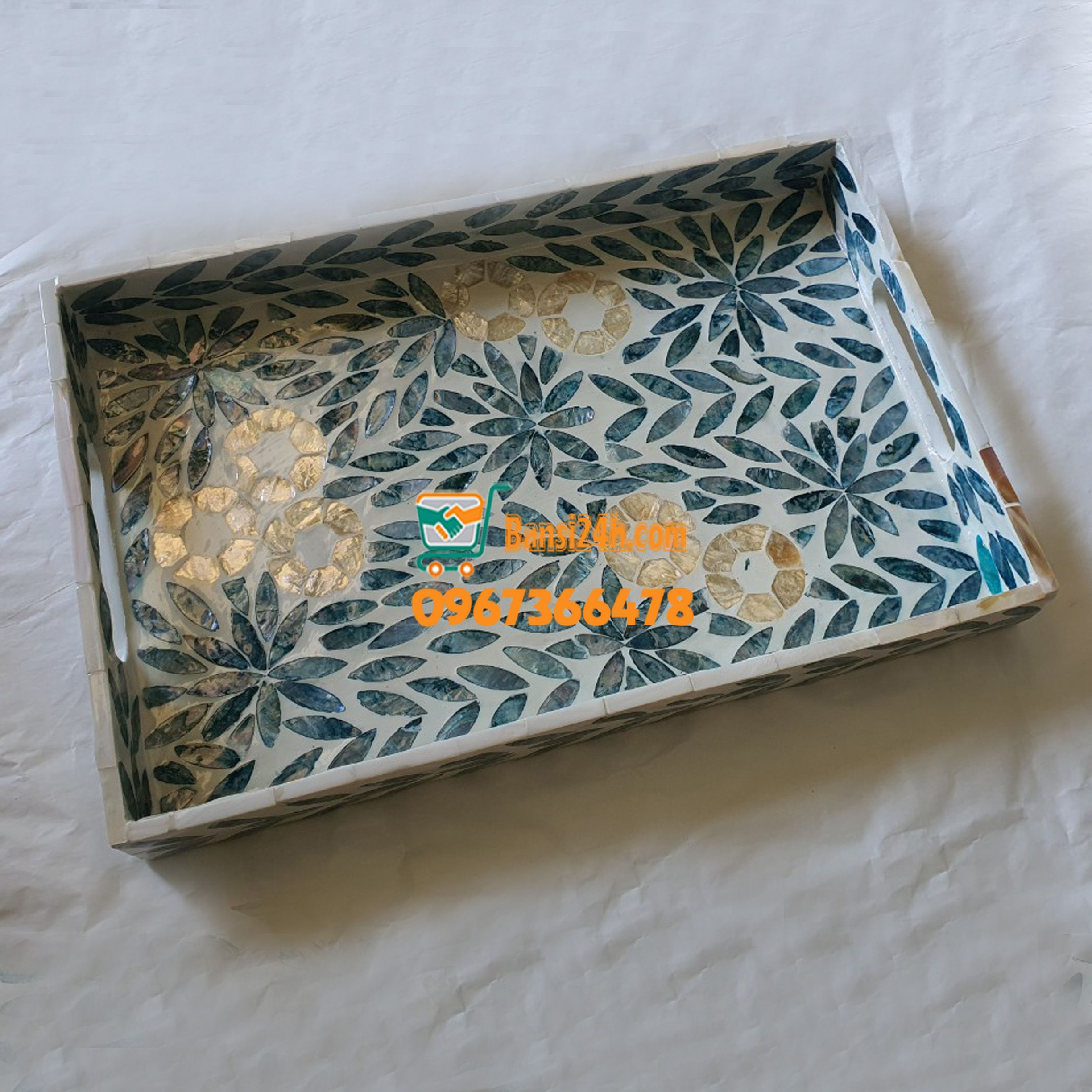 Rectangle Pearl mosaic needlework coffee tea tray concrete tray restaurant service tray-bansi24h-dgg70